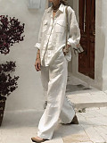 2026 Casual Solid Color Long-Sleeve Shirt and Loose-Fitting Trousers Set RS-2212
