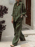 2026 Casual Solid Color Long-Sleeve Shirt and Loose-Fitting Trousers Set RS-2212