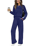 Casual Long-Sleeve Crew Neck Sweatshirt Set with Elastic Waist and Wide-Leg Pants RS-611