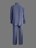 2026 Casual Solid Color Long-Sleeve Shirt and Loose-Fitting Trousers Set RS-2212