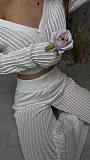 New Solid Color Knitted Sheer Hollow-Out Long-Sleeved Top and High-Waisted Pants Set RS-2102