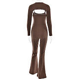 2026 Sexy Round Neck Long Sleeve Backless Tight-Fitting Sports Jumpsuit Two-Piece Set RS-FDL1190
