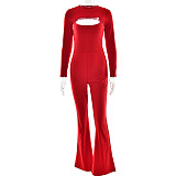 2026 Sexy Round Neck Long Sleeve Backless Tight-Fitting Sports Jumpsuit Two-Piece Set RS-FDL1190