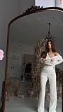 New Solid Color Knitted Sheer Hollow-Out Long-Sleeved Top and High-Waisted Pants Set RS-2102