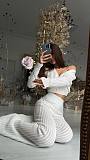 New Solid Color Knitted Sheer Hollow-Out Long-Sleeved Top and High-Waisted Pants Set RS-2102