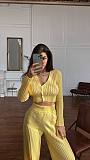 New Solid Color Knitted Sheer Hollow-Out Long-Sleeved Top and High-Waisted Pants Set RS-2102