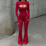 2026 Sexy Round Neck Long Sleeve Backless Tight-Fitting Sports Jumpsuit Two-Piece Set RS-FDL1190