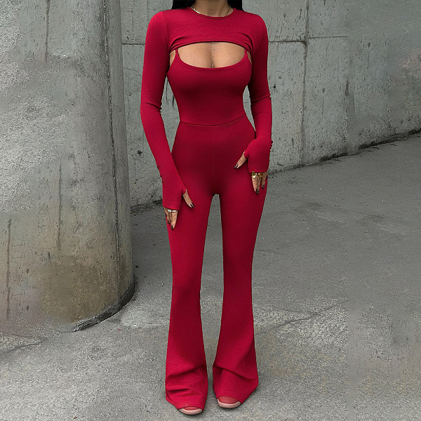 2026 Sexy Round Neck Long Sleeve Backless Tight-Fitting Sports Jumpsuit Two-Piece Set RS-FDL1190