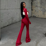 2026 Sexy Round Neck Long Sleeve Backless Tight-Fitting Sports Jumpsuit Two-Piece Set RS-FDL1190