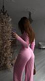New Solid Color Knitted Sheer Hollow-Out Long-Sleeved Top and High-Waisted Pants Set RS-2102