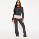 New Rhinestone Color Block Round Neck Long Sleeve Top and Flare Pants Two-Piece Set RS--17414