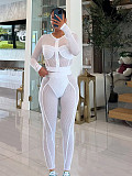 2026 Fashion Mesh Zipper Cardigan and Leggings Two-Piece Set RS-391418