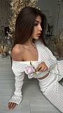 New Solid Color Knitted Sheer Hollow-Out Long-Sleeved Top and High-Waisted Pants Set RS-2102