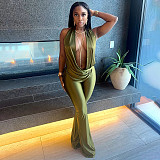 Sexy Hollow-Out Faux Two-Piece Halter Neck Swing Neck Low Backless Jumpsuit RS-25JP554