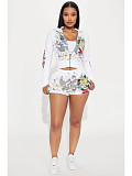Fashion Printed Women Long Sleeves Hoodies And Shorts 2 Pieces Suits MJL-XH905