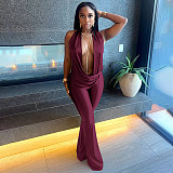 Sexy Hollow-Out Faux Two-Piece Halter Neck Swing Neck Low Backless Jumpsuit RS-25JP554