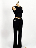 Casual Midriff-Exposing Sleeveless Top and Tight-Fitting Pants Set XS-45608