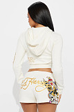 Skeleton Printed Zipper White Women Two Pieces Shorts Set MJL-XX773