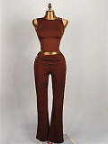 Casual Midriff-Exposing Sleeveless Top and Tight-Fitting Pants Set XS-45608