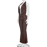 Sexy Hollow-Out Faux Two-Piece Halter Neck Swing Neck Low Backless Jumpsuit RS-25JP554