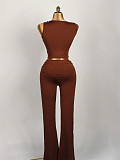 Casual Midriff-Exposing Sleeveless Top and Tight-Fitting Pants Set XS-45608