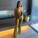 Sexy Hollow-Out Faux Two-Piece Halter Neck Swing Neck Low Backless Jumpsuit RS-25JP554