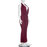 Sexy Hollow-Out Faux Two-Piece Halter Neck Swing Neck Low Backless Jumpsuit RS-25JP554