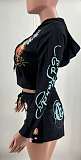 Zipper Hoodies Thin Jacket Print Shorts Summer Two Pieces MJL-XH903