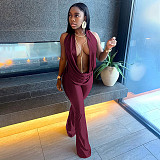 Sexy Hollow-Out Faux Two-Piece Halter Neck Swing Neck Low Backless Jumpsuit RS-25JP554