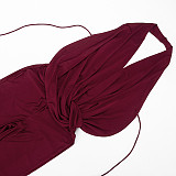 Sexy Hollow-Out Faux Two-Piece Halter Neck Swing Neck Low Backless Jumpsuit RS-25JP554
