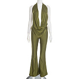Sexy Hollow-Out Faux Two-Piece Halter Neck Swing Neck Low Backless Jumpsuit RS-25JP554