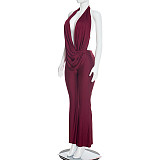 Sexy Hollow-Out Faux Two-Piece Halter Neck Swing Neck Low Backless Jumpsuit RS-25JP554