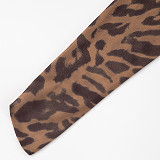 Sexy Leopard Print Mesh High-Neck Long-Sleeve Jumpsuit and Leggings Set RS-25ST200