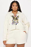 Skeleton Printed Zipper White Women Two Pieces Shorts Set MJL-XX773
