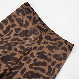 Sexy Leopard Print Mesh High-Neck Long-Sleeve Jumpsuit and Leggings Set RS-25ST200