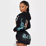 Zipper Hoodies Thin Jacket Print Shorts Summer Two Pieces MJL-XH903