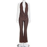 Sexy Hollow-Out Faux Two-Piece Halter Neck Swing Neck Low Backless Jumpsuit RS-25JP554