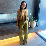 Sexy Hollow-Out Faux Two-Piece Halter Neck Swing Neck Low Backless Jumpsuit RS-25JP554