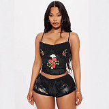 Printed Lace Trimmed Strap Vest Shorts Set MJL-XX292