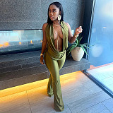 Sexy Hollow-Out Faux Two-Piece Halter Neck Swing Neck Low Backless Jumpsuit RS-25JP554