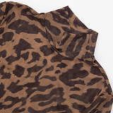 Sexy Leopard Print Mesh High-Neck Long-Sleeve Jumpsuit and Leggings Set RS-25ST200