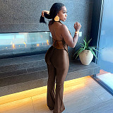 Sexy Hollow-Out Faux Two-Piece Halter Neck Swing Neck Low Backless Jumpsuit RS-25JP554