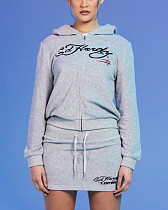 Letter-up Hooded Pullover Casual Women Loose Jacket Skirt Set MJL-XX860