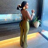 Sexy Hollow-Out Faux Two-Piece Halter Neck Swing Neck Low Backless Jumpsuit RS-25JP554