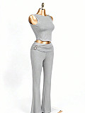 Casual Midriff-Exposing Sleeveless Top and Tight-Fitting Pants Set XS-45608