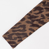 Sexy Leopard Print Mesh High-Neck Long-Sleeve Jumpsuit and Leggings Set RS-25ST200