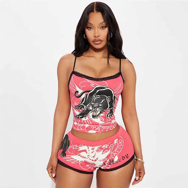 Pink Girl Ruffled Strap Vest And Shorts Set MJL-XX851