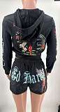 Zipper Hoodies Thin Jacket Print Shorts Summer Two Pieces MJL-XH903