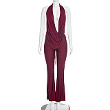 Sexy Hollow-Out Faux Two-Piece Halter Neck Swing Neck Low Backless Jumpsuit RS-25JP554