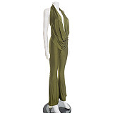 Sexy Hollow-Out Faux Two-Piece Halter Neck Swing Neck Low Backless Jumpsuit RS-25JP554